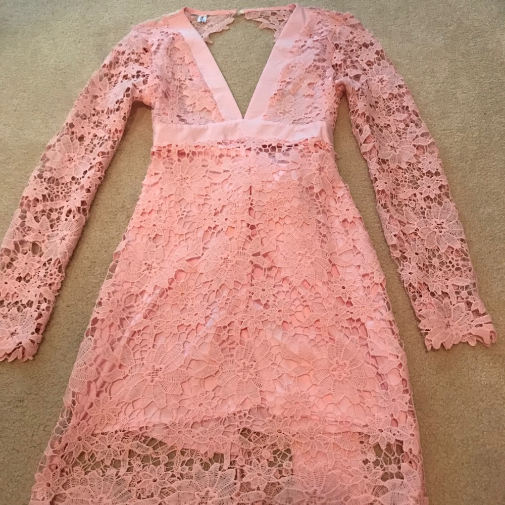 Pink Long Sleeve Lace Dress